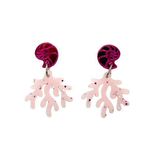 Pendientes de coral con nautilus metacrilato