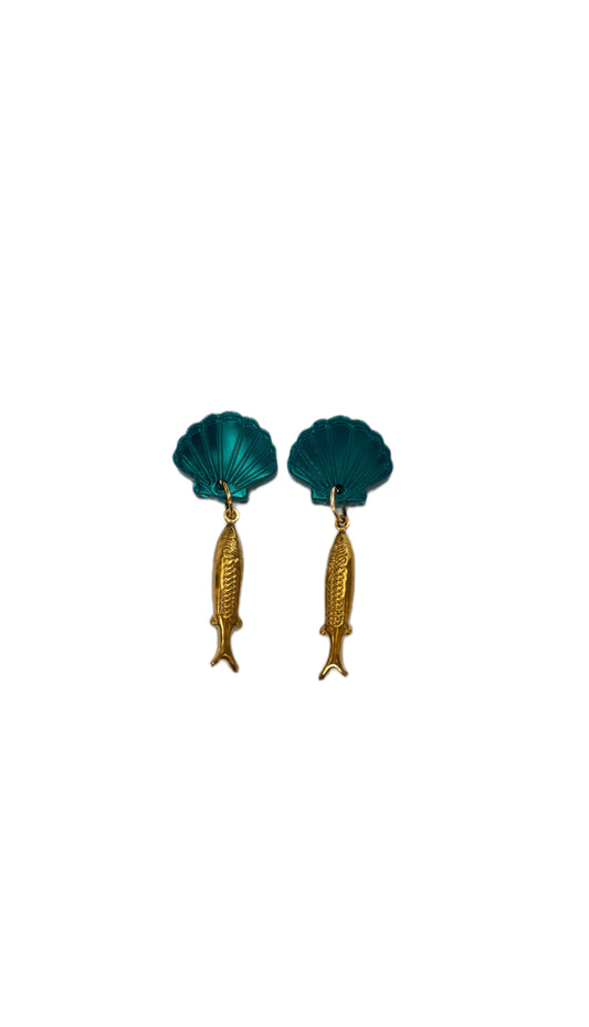 Pendientes concha meta peces acero inoxidable