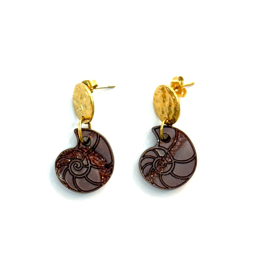 Pendientes nautilus dorado chocolate