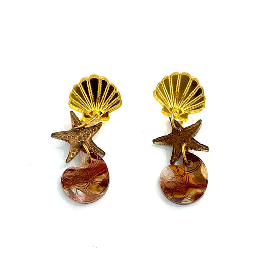 Pendientes triple concha estrella