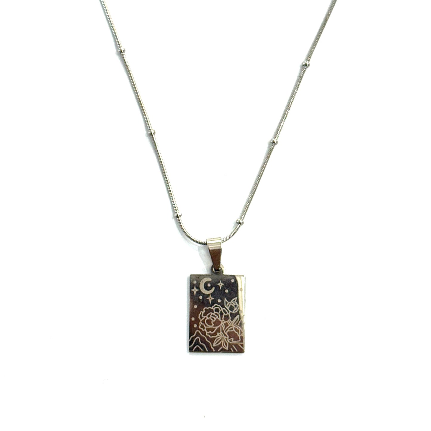 Collar rectangular flores y luna