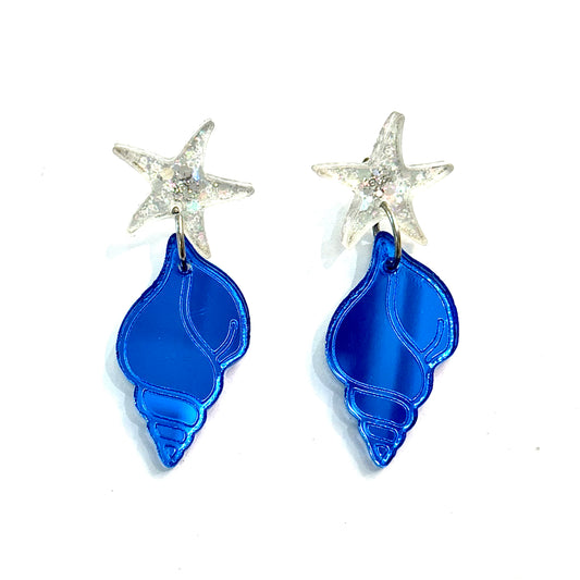 Pendiente concha alargada doble meta