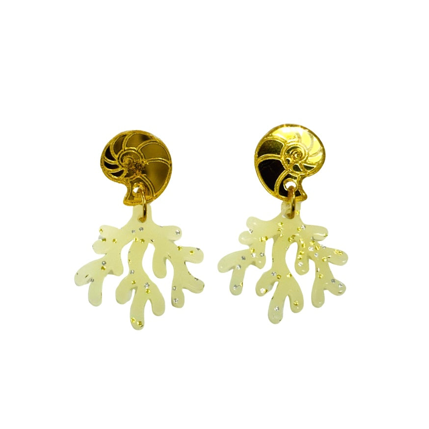 Pendientes de coral con nautilus metacrilato