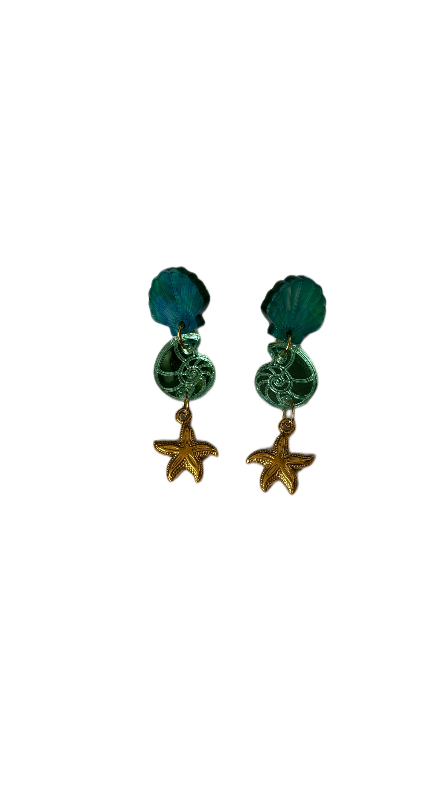 Pendientes concha nautilus y estrella de mar meta